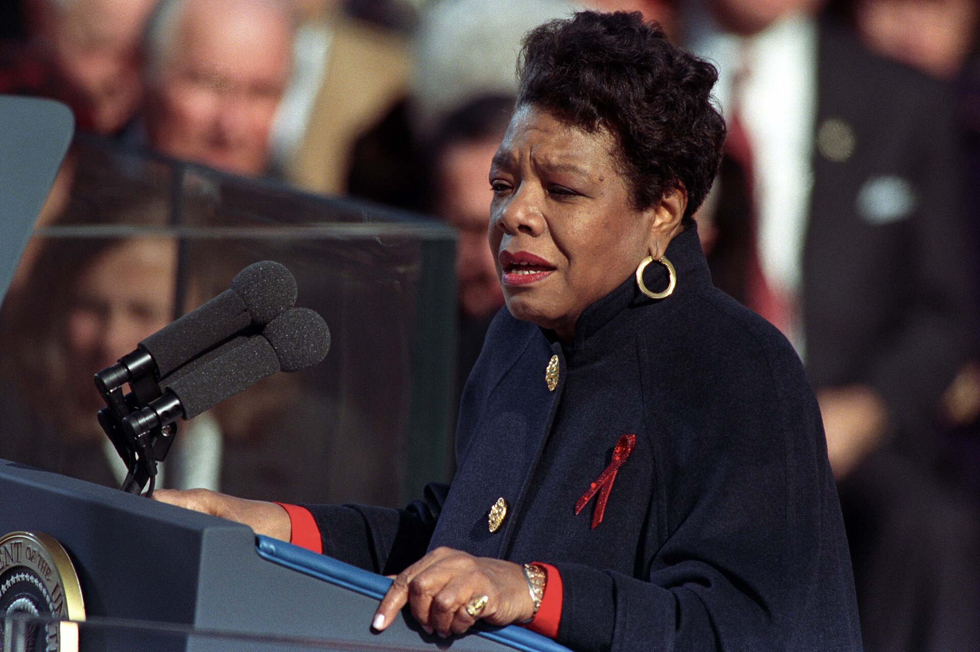 Poet Maya Angelou recites a poem during President Clinton's first inauguration - DPLA - d4c2b0445361fbc3a46e1cf187041df9