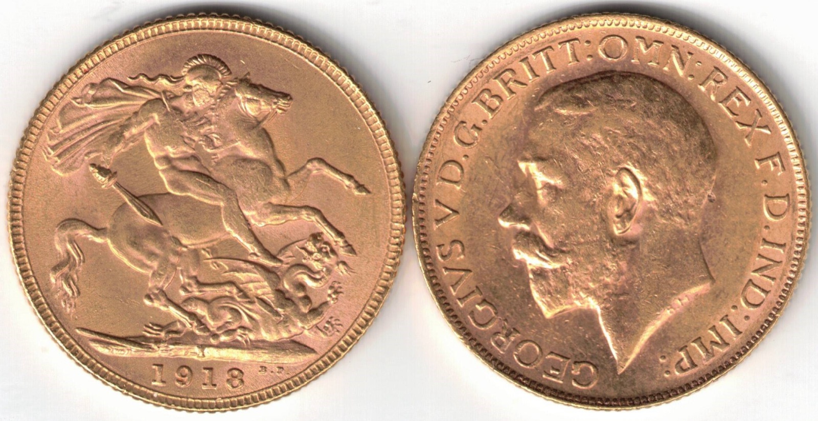英国王ジョージ5世の金貨(1918年)